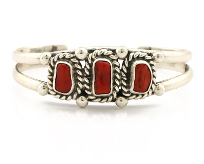 Navajo Bracelet .925 Silver Natural Red Coral Artist Native American C.1980's