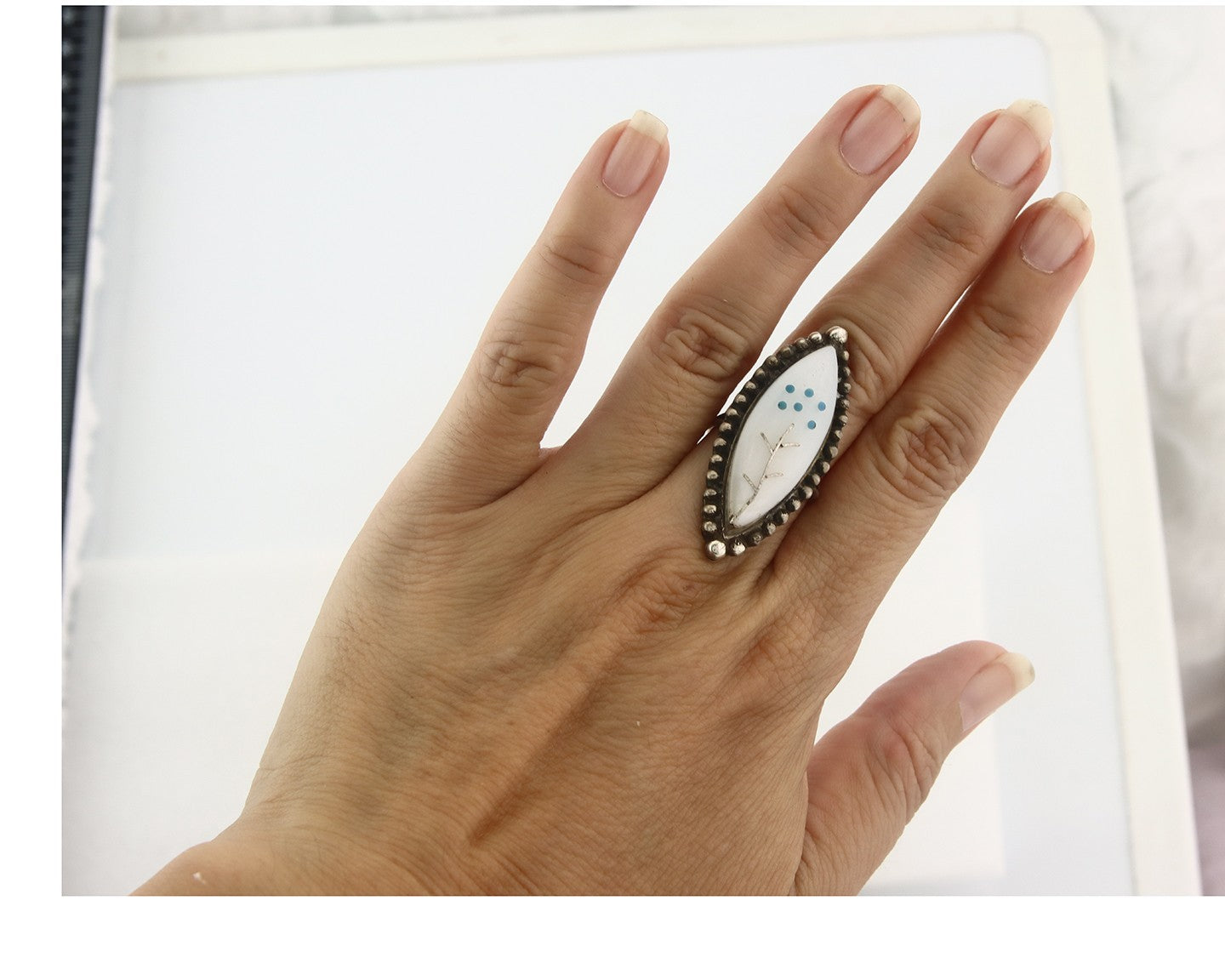 Vintage Zuni Ring Sterling Silver Authentic Gemstone Handmade Size 6.0