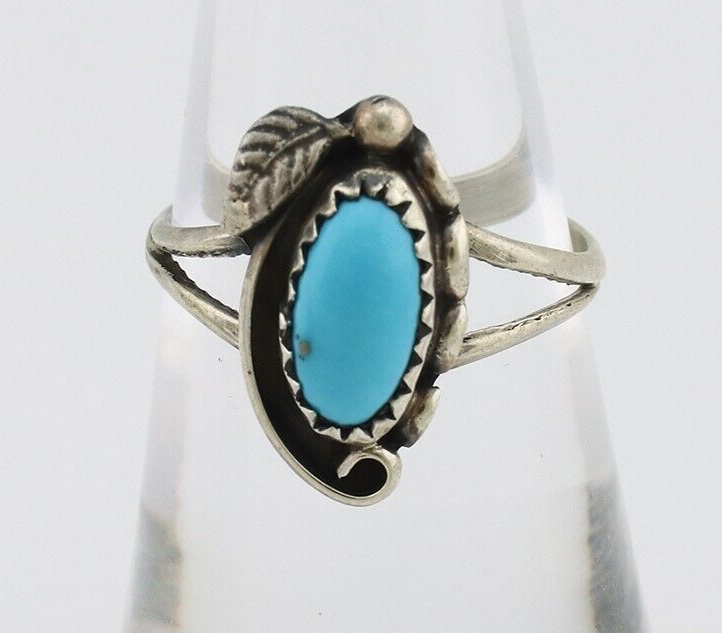 Navajo Ring 925 Silver Sleeping Beauty Turquoise Signed SkyStone Creations C80s