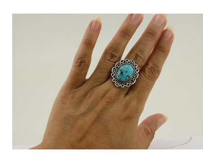 Navajo Ring 925 Silver Blue Turquoise Artist Siged Jerry Johnson C.80's
