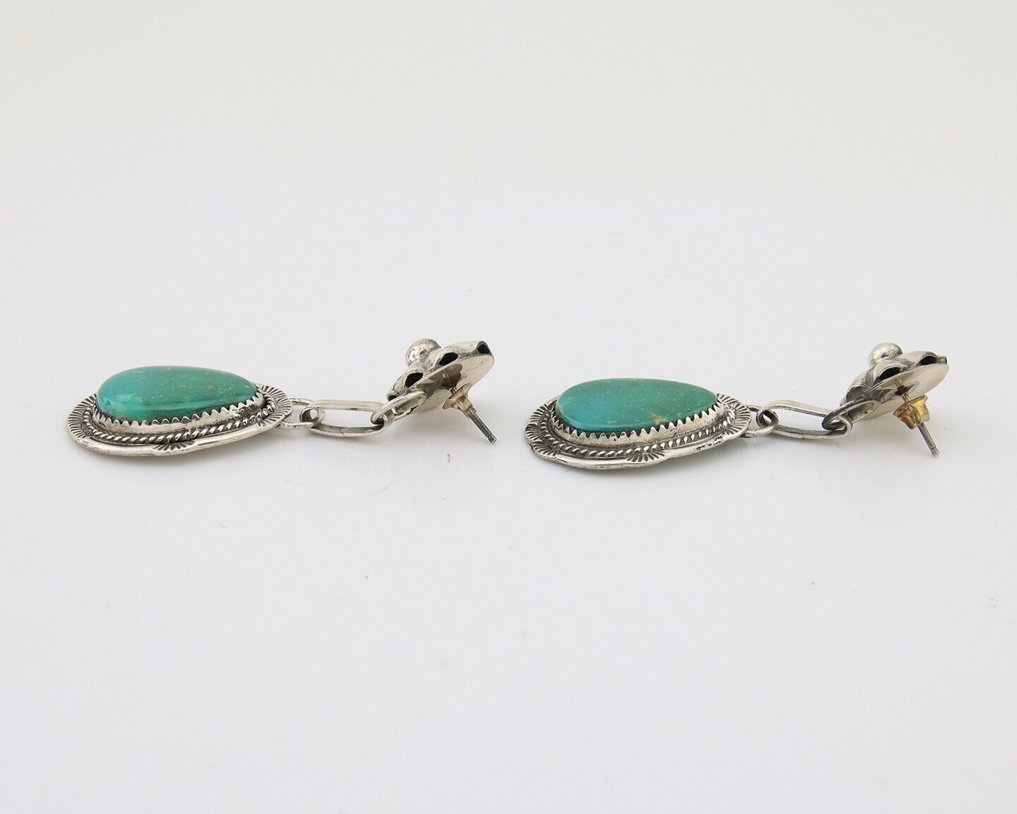 Navajo Dangle Earrings 925 Silver Natural Turquoise Artist Signed Mike Begay C80