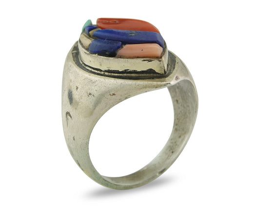 Vintage Navajo Ring 925 Sterling Natural Gemstone Signed Ken Romero Size 10.75