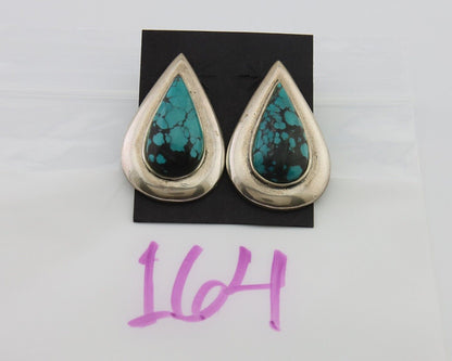 Navajo Dangle Earrings 925 Silver Natural Turquoise Signed Thomas Charay C.1988