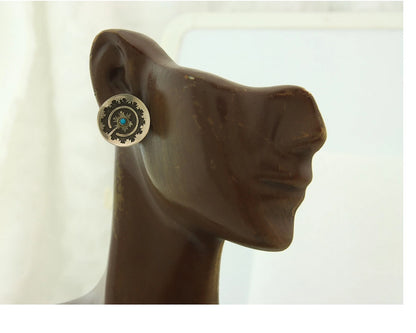 Navajo Dangle Concho Earrings Sterling Silver Natural Turquoise Vintage