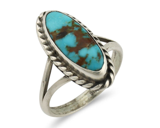 Navajo Ring 925 Silver Kingman Turquoise Native American Artist C.80's