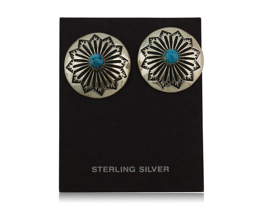 Navajo Hand Stamped Earrings 925 Silver Turquoise Native Artist C.80's