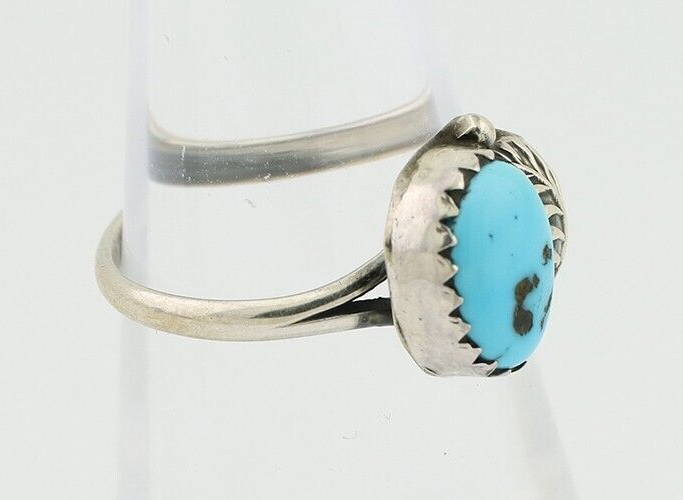 Navajo Ring 925 Silver Sleeping Beauty Turquoise Native American Artist C.80's