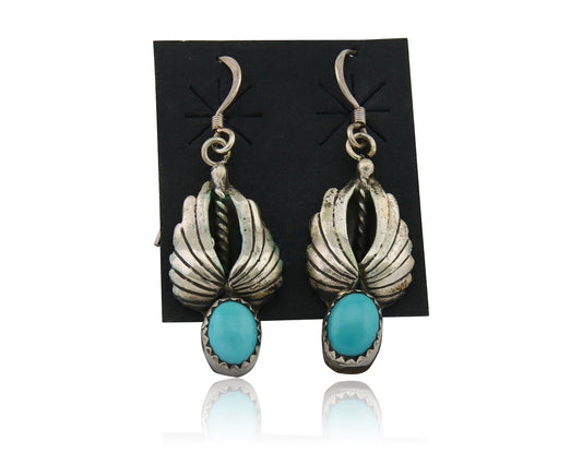 Navajo Dangle Earrings 925 Silver Natural Turquoise Native Artist Signed A C80s