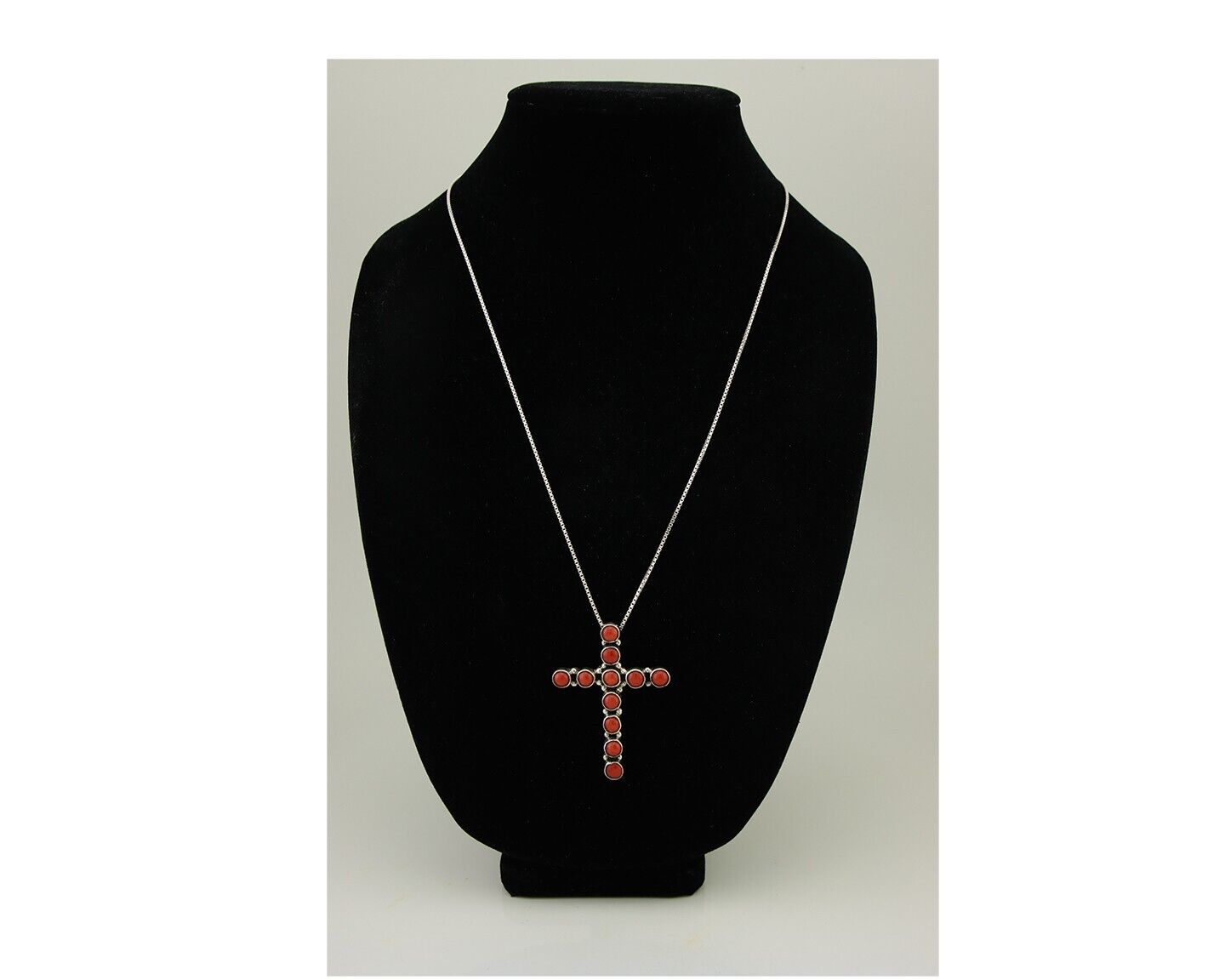 Navajo Cross Necklace 925 Silver Mediterranean Coral Signed Benjamin Piaso C.80s