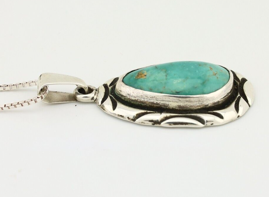 Navajo Necklace 925 Silver Kingman Turquoise Signed C Montoya C.80's