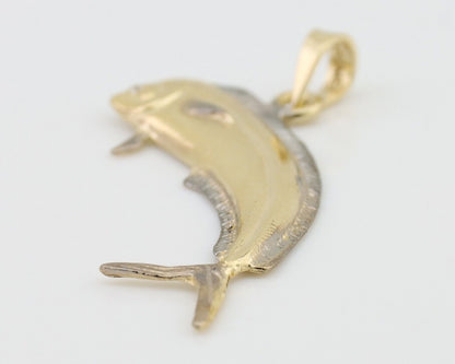 Men 14k Solid Gold Mahi Mahi Dorado Fish Pendant Medium Size 1/2 in x 1 1/2 in