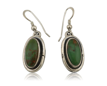 Navajo Earrings 925 Silver Natural Green Turquoise Native Artist C.80s