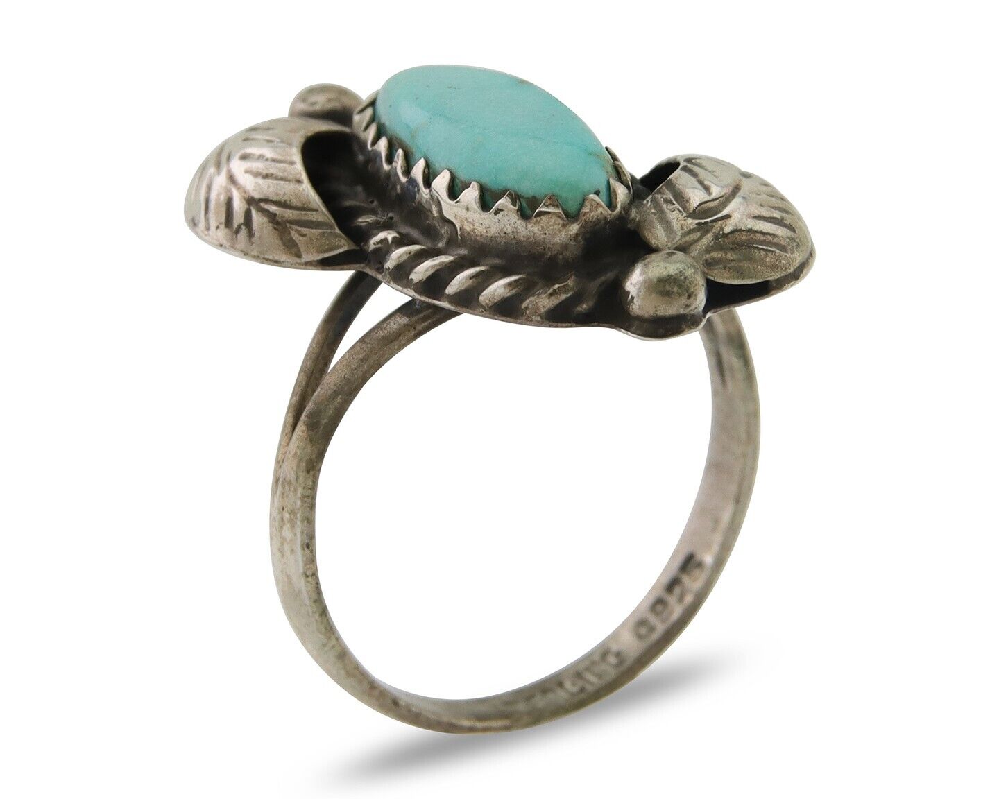 Navajo Ring 925 Silver Natural Blue Turquoise Native American Artist C.80's