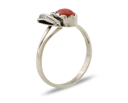 Navajo Handmade Ring 925 Silver Natural Coral Native Artist Size 6.5 C.80's