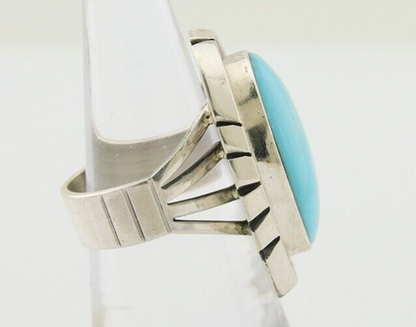 Navajo Ring 925 Silver Natural Blue Turquoise Signed Etsitty C.80's