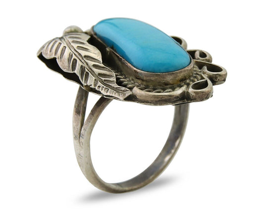 Navajo Ring .925 Sterling Blue Turquoise Artist Signed EK C.80's