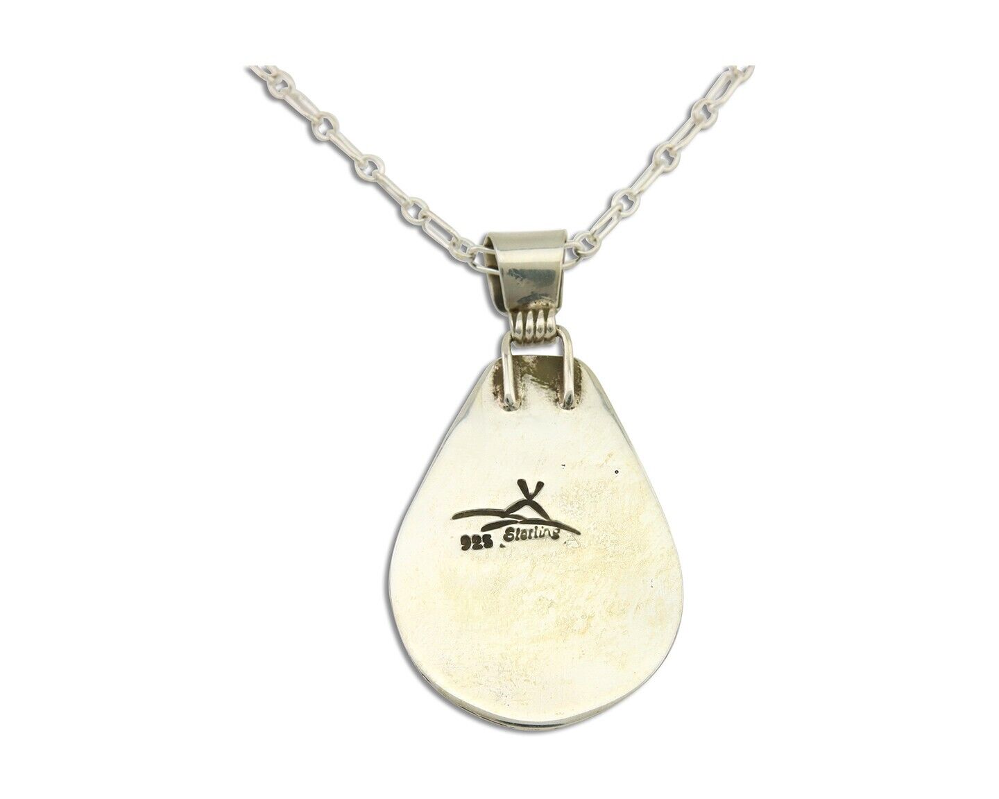 Navajo Necklace 925 Silver Spiderweb Turquoise Artist Signed Teepee on Hill C80s