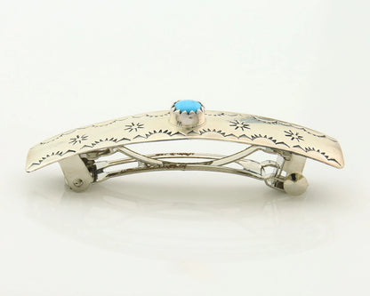 Navajo Barrette Sterling Silver Turquoise Hand Stamped Vintage Native Artist