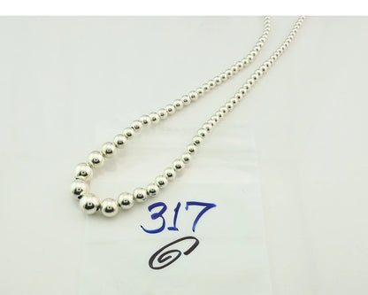 Navajo Bead Necklace 925 Sterling Silver Vintage Graduated 5mm-12mm 24in Long