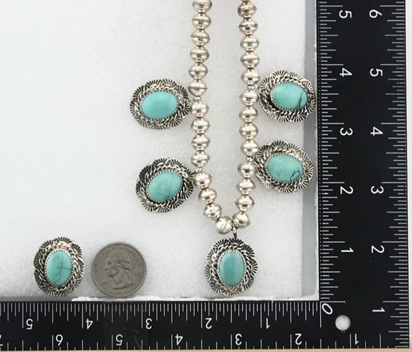 Navajo Necklace Earring Set Sterling Silver Vintage Handmade Signed Snail C.80's
