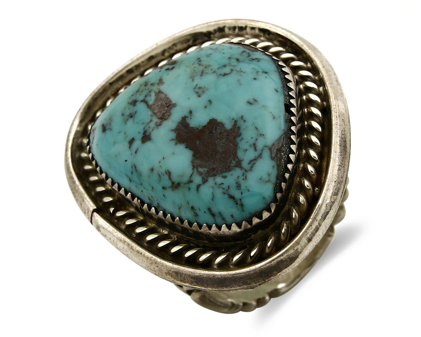 Navajo Ring .925 SOLID Silver Kingman Turquoise Artist Snail C.80's
