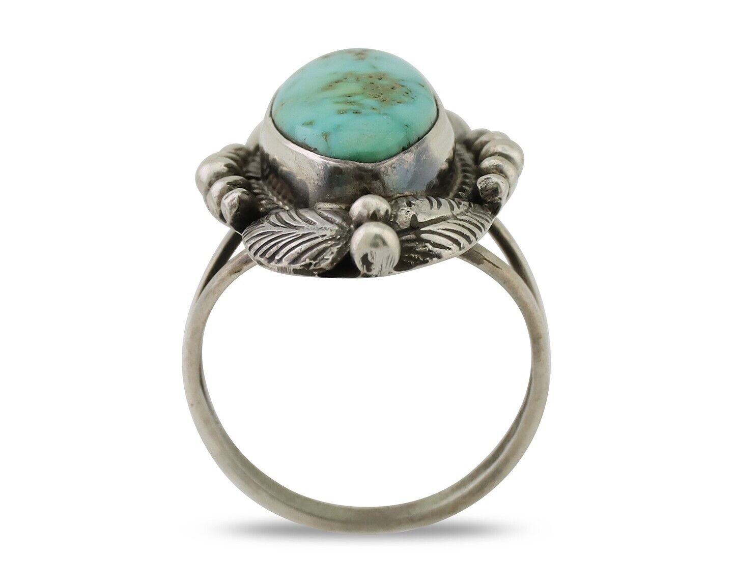 Navajo Ring 925 Silver Natural Blue Turquoise Artist Signed GR HEART C.80's