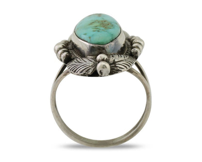 Navajo Ring 925 Silver Natural Blue Turquoise Artist Signed GR HEART C.80's