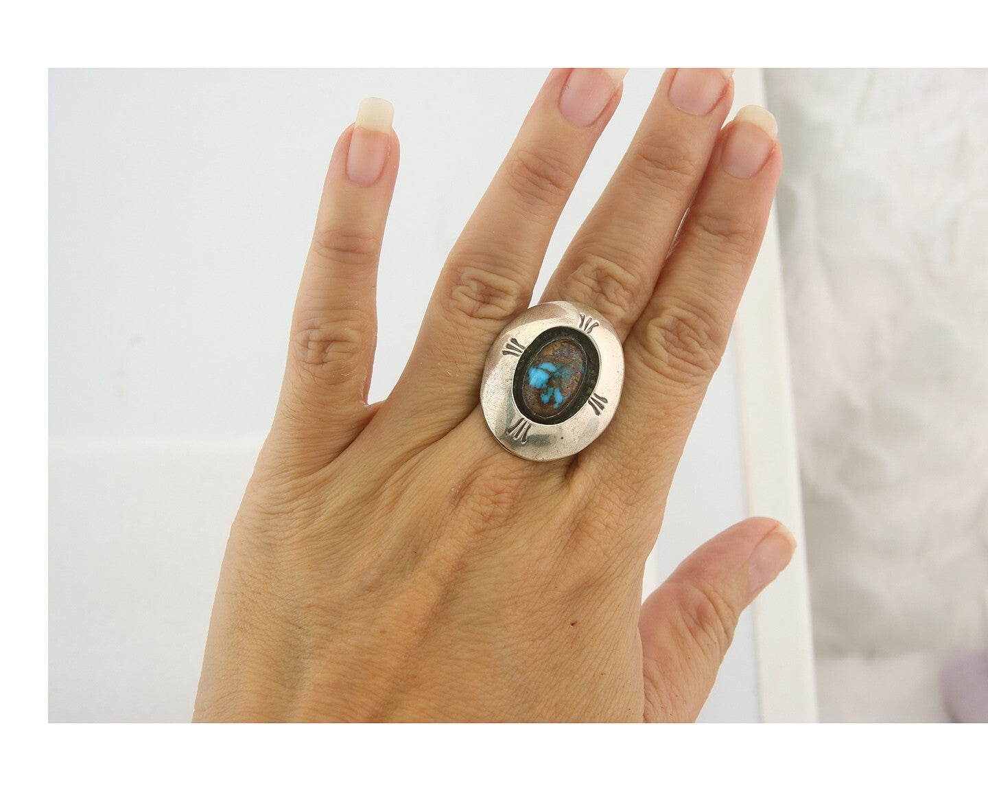 Vintage Ring 925 Sterling Authentic Traditional Bisbee Turquoise Size 7.5