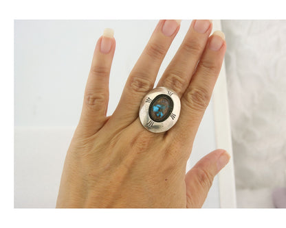 Vintage Ring 925 Sterling Authentic Traditional Bisbee Turquoise Size 7.5