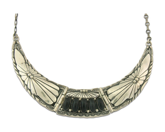 Vintage Navajo Necklace 925 Silver Natural Onyx Artist Signed SC
