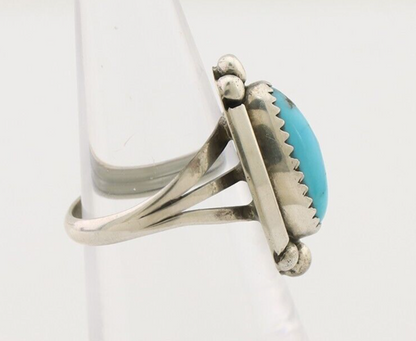 Navajo Ring 925 Silver Sleeping Beauty Turquoise Artist Signed SC C.80's