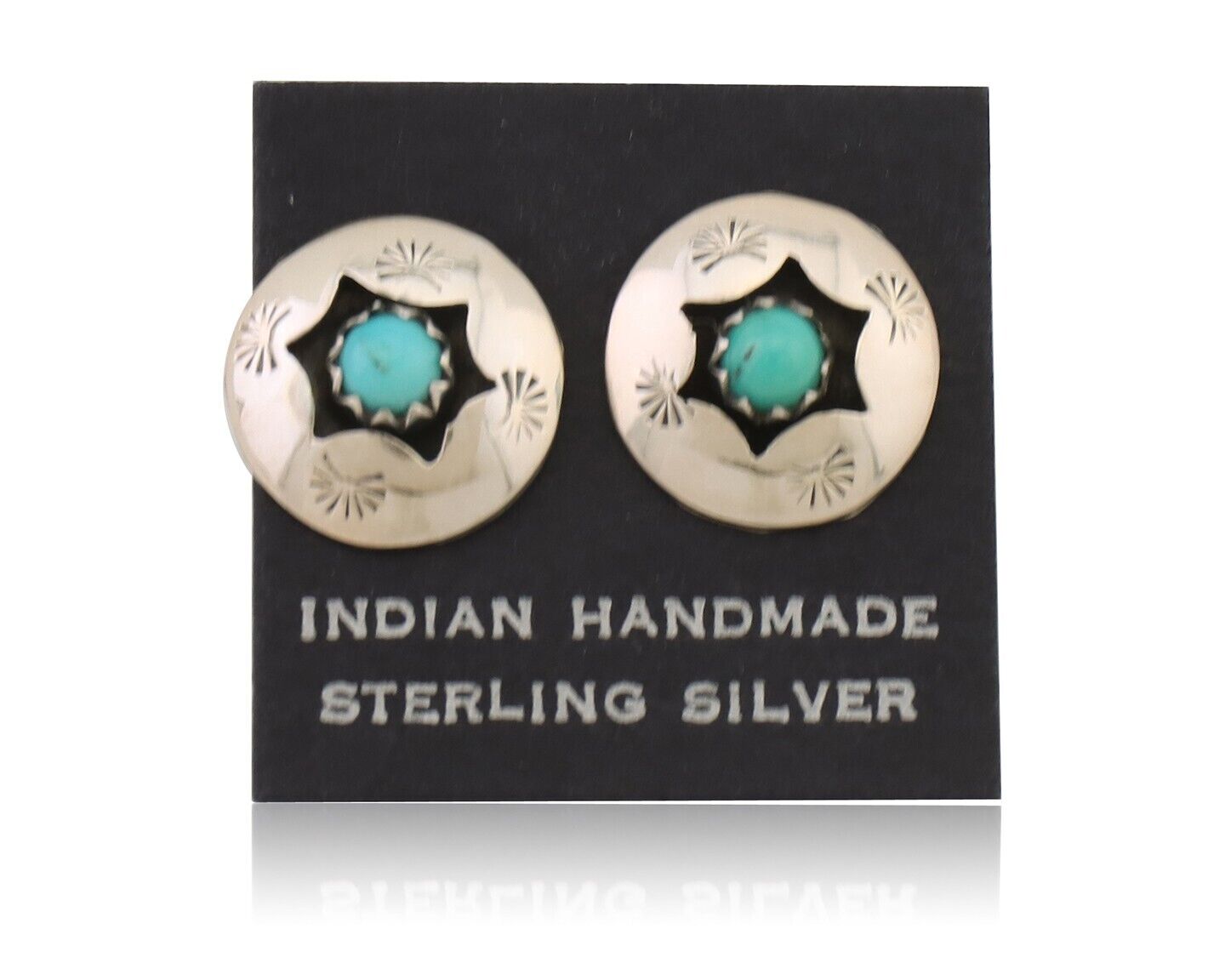 Navajo Handmade Earrings 925 Silver Natural Turquoise Native Artist C.80's