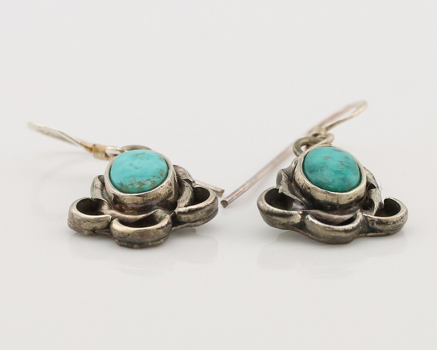 Navajo Earrings 925 Silver Natural Blue Turquoise Native American Artist C.80s