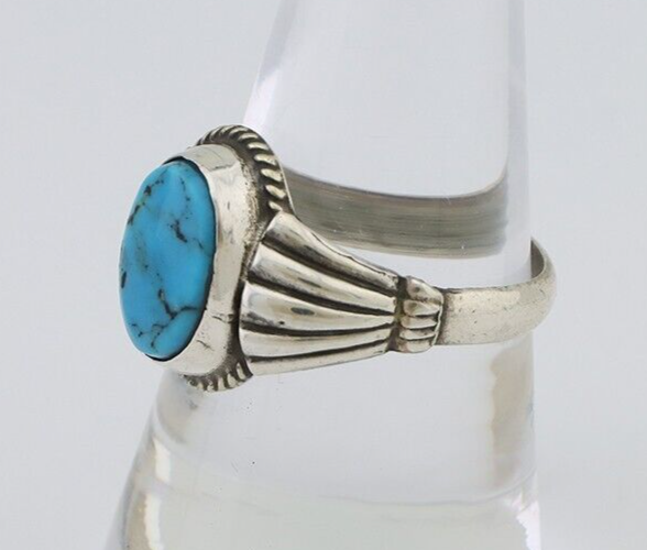 Navajo Handmade Ring 925 Silver Blue Turquoise Native American Artist C.80's