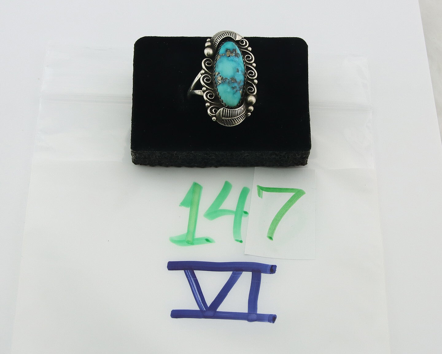 Traditional Navajo Ring Sterling Silver Authentic Turquoise Handmade Size 8.5