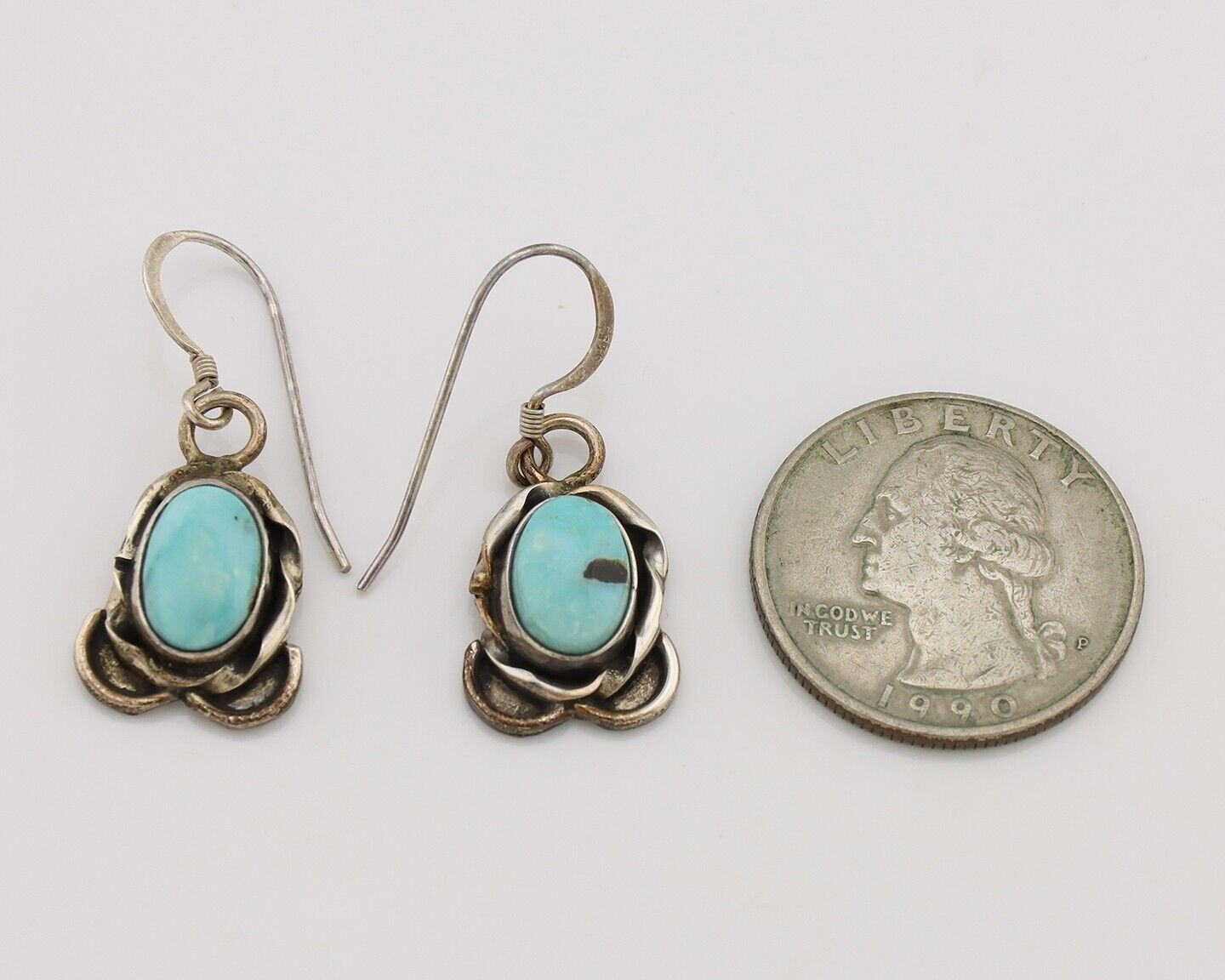 Navajo Earrings 925 Silver Natural Blue Turquoise Native American Artist C.80s