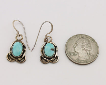 Navajo Earrings 925 Silver Natural Blue Turquoise Native American Artist C.80s