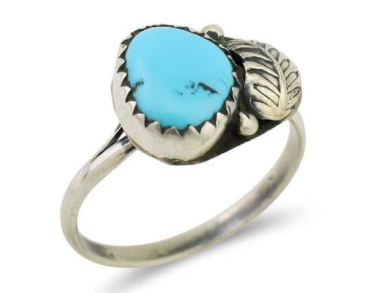 Navajo Ring 925 Silver Sleeping Beauty Turquoise Native American Artist C.80's