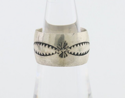 Navajo Hand Stamped Band 925 Silver 11.0 mm Signed PZ Size 5.0 C.80's