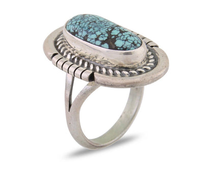 Navajo Ring 925 Silver Spiderweb Turquoise Signed Jon McCray C.80's