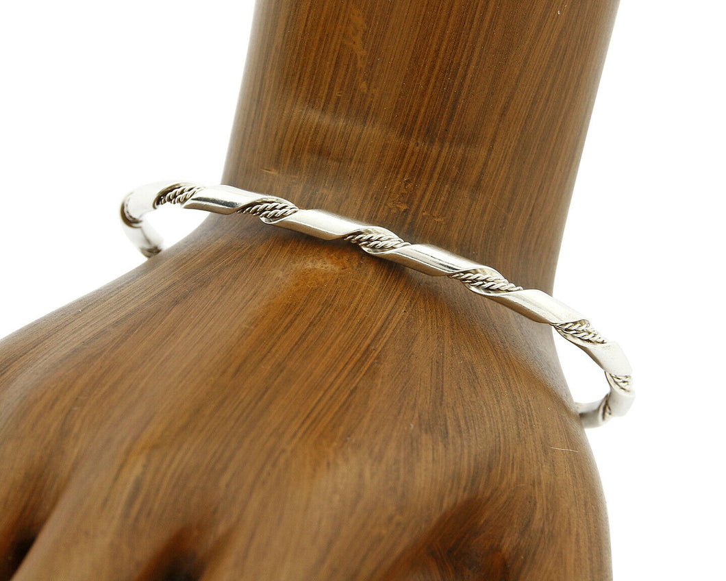 Navajo 3.2 mm Wide 925 Solid Sterling Silver Handmade Hand Stamped Cuff Bracelet