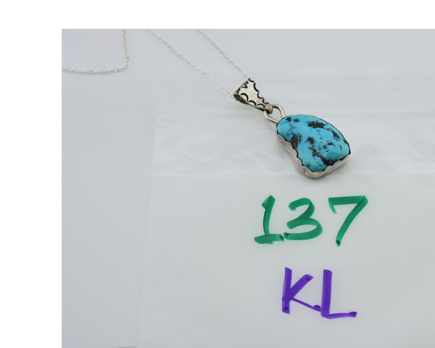Navajo Necklace 925 Silver Blue Turquoise Artist Signed Tony Guerro C.80's