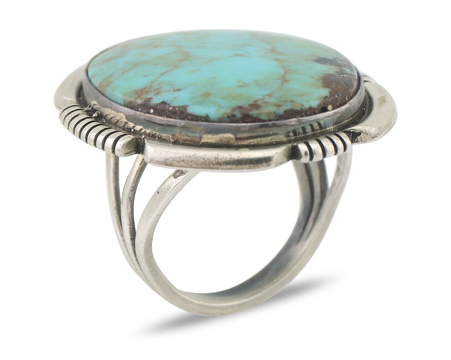 Navajo Ring 925 Silver Spiderweb Turquoise Artist Signed Doug Zachary C.80's