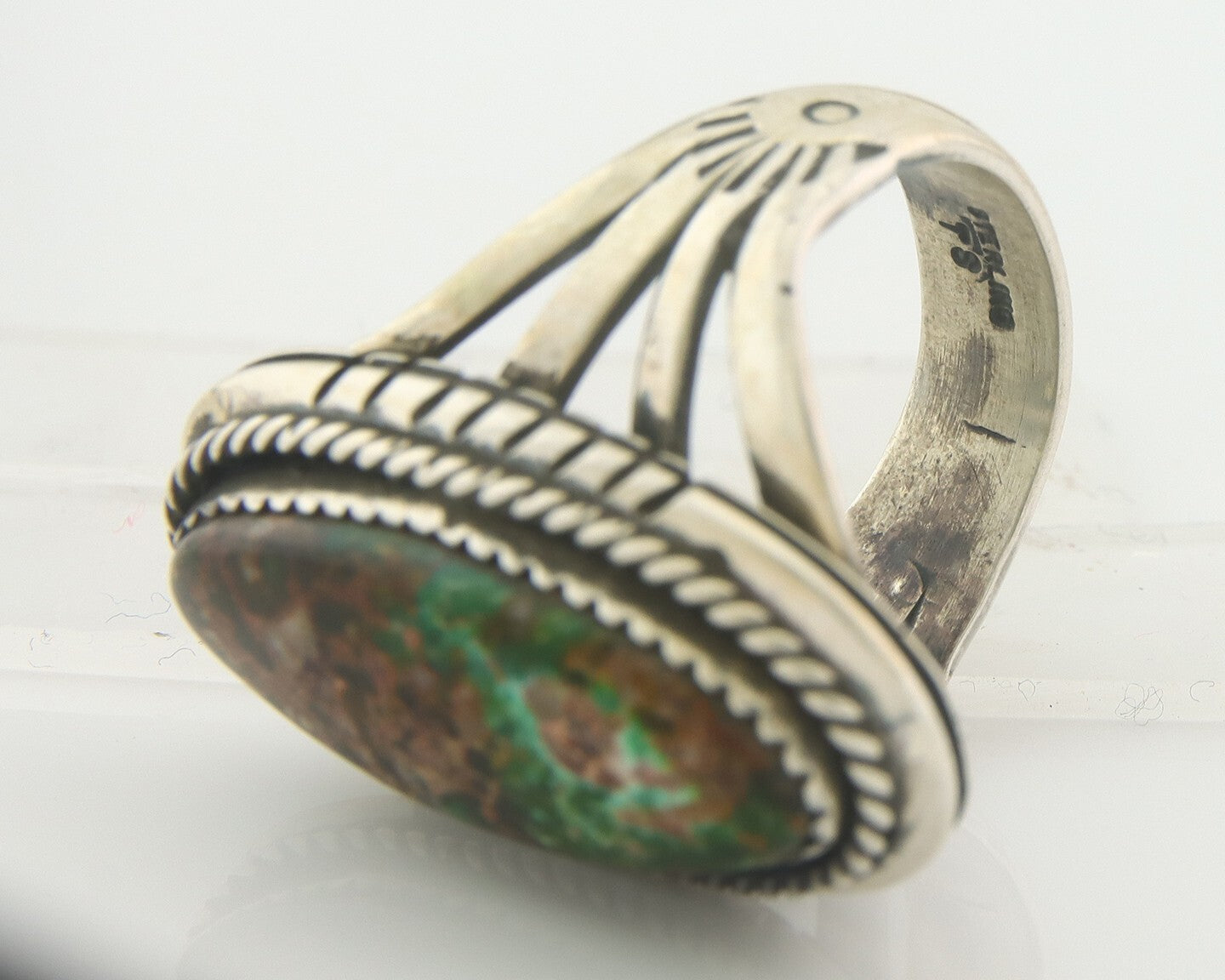 Vintage Navajo Ring 925 Sterling Authentic Turquoise Artist Signed TS Size 8.5