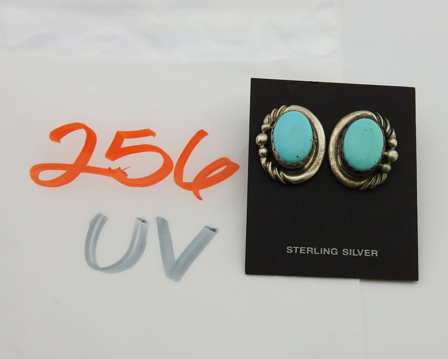 Navajo Earrings 925 Silver Natural Turquoise Native Artist C.80's