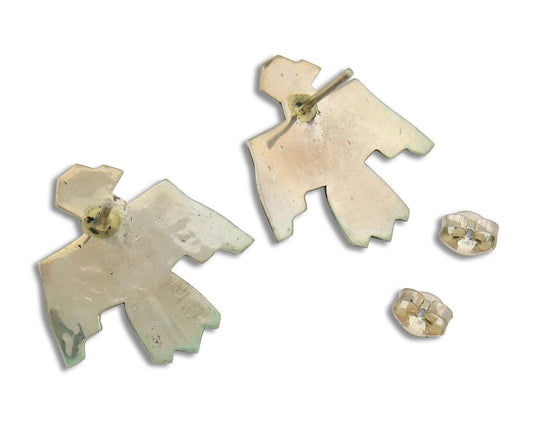 Navajo Thunderbird Earrings 925 Silver Natural Red Coral Native Artist C.80's