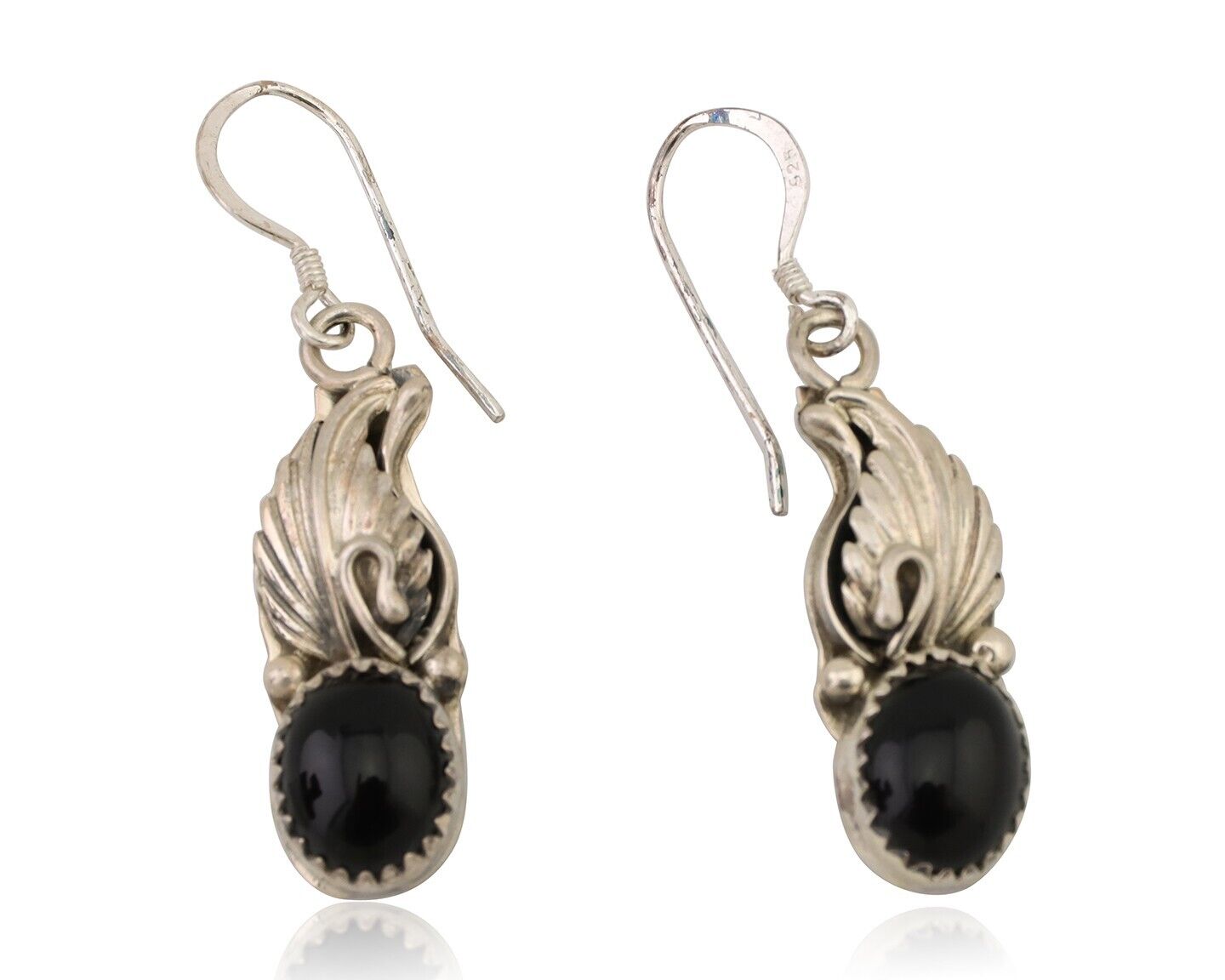 Navajo Dangle Earrings 925 Silver Black Onyx Native American Artist C.80's