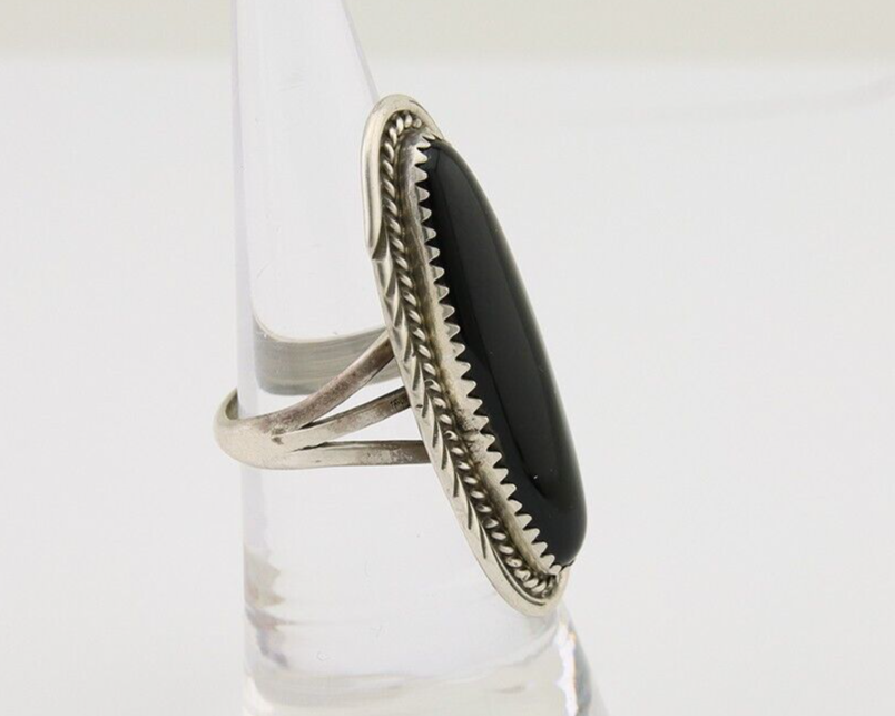 Navajo Ring 925 Silver Black Onyx Artist Signed William Denetdale C.80's