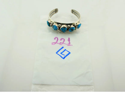Navajo Cuff Bracelet 925 Sterling Silver Turquoise Handmade Vintage Signed JR