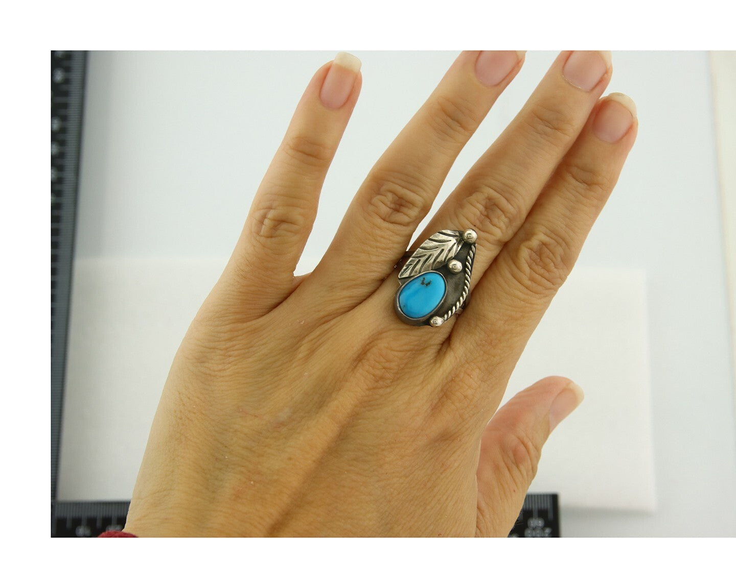 Vintage Navajo Ring 925 Sterling Silver Turquoise Handmade Signed WJ Size 7.0